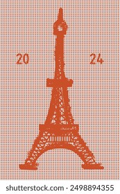 A vintage-style abstract illustration of the Eiffel Tower.European travel sketch. Vertical vintage hand drawn touristic postcard, poster.