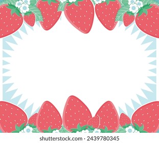 Vintage-style background material with red strawberries arranged above and below.
With white copy space. It can also be used as a frame.