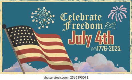 Vintage-style banners for July 4th, American Independence Day