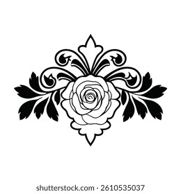 Vintage-style black and white floral pattern featuring elegant rose outlines. Perfect for decor, invitations, packaging, and digital design. High-quality vector line art.