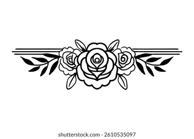 Vintage-style black and white floral pattern featuring elegant rose outlines. Perfect for decor, invitations, packaging, and digital design. High-quality vector line art.