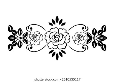 Vintage-style black and white floral pattern featuring elegant rose outlines. Perfect for decor, invitations, packaging, and digital design. High-quality vector line art.