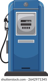 Ilustração de bomba de gás azul estilo vintage com linhas limpas e cores arrojadas, ideal para projetos retro-temáticos e publicidade