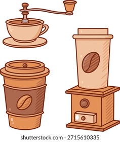 Cafetera estilo Antiguas y tazas con granos de café