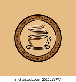 A vintage-style coffee shop logo featuring a steaming cup of coffee and the phrase "COFFEESHOP" repeated around the edge. Perfect for branding or design projects.