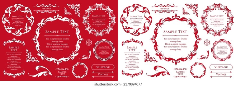 Vintage-style decorative design. Retro design material. Antique frame design set