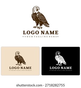 Logotipo de águia estilo vintage em formato monoline, ideal para lei, financeiro, segurança ou marca de patrimônio. Inclui a origem do vetor CorelDRAW.