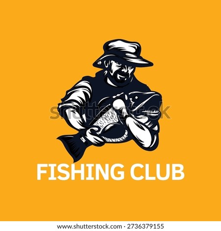 Vintage-style fishing logo featuring a fish and hook with retro typography.