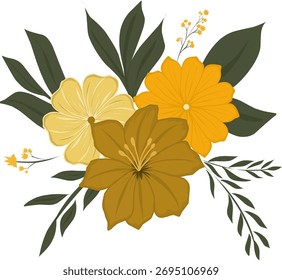 Vintage-Style Flat Floral Bouquet Vector Illustration Set
