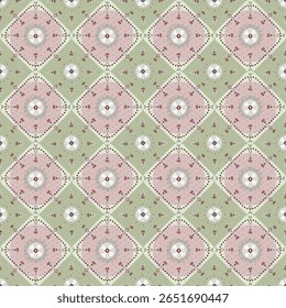 Un patrón geométrico de estilo vintage con un diseño dulce y elegante, adecuado para su uso en impresiones de telas, patrones de azulejos, manteles, muebles, posavasos y alfombras. Perfecto para una variedad de aplicaciones