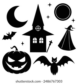 Vintage-Style Halloween Elements Retro Aesthetic Witches Silhouette vector Art illustration Bundle.