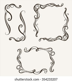 Vintage-style, hand drawn corner scrolls