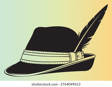 Vintagestyle hat with decorative feather isolated illustration