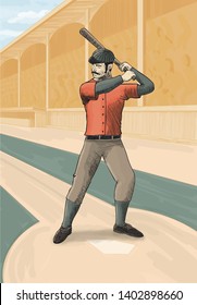 Vintage-style illustration of a baseball player at bat.