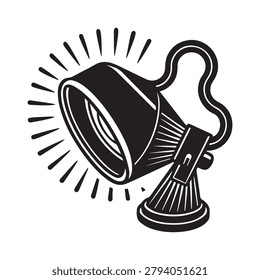 Vintagestyle illustration of a spotlight with rays of light emanating from it in a simple graphic design isolated on white background
