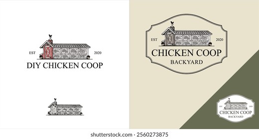 A vintage-style logo illustration of a chicken coop, featuring intricate details and a rustic charm. Perfect for anyone seeking a classic and timeless design aesthetic