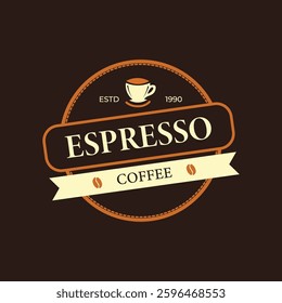 A vintage-style logo showcases an espresso design featuring a coffee cup, established in 1990. Ideal for cafes looking to enhance their branding with a minimalist touch.