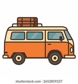 A vintage-style orange campervan with a rooftop luggage carrier. Ideal for travel, adventure, and road trip graphics.