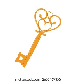 Vintage-style ornamental key with heart shapes. Ideal for Valentine’s Day, romantic designs, wedding invitations, and fairytale-inspired art.