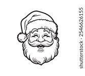 Vintage-style Santa Claus face illustration for holiday-themed projects,miling Santa Claus graphic design perfect for Christmas cards and decor