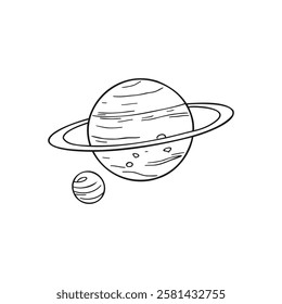 Vintage-Style Saturn Illustration with Rings and Moon