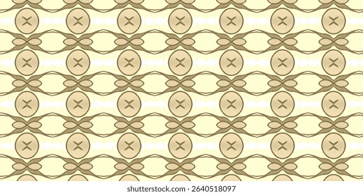 A vintage-style seamless pattern featuring soft beige and brown tones with symmetrical oval and X-shaped motifs.