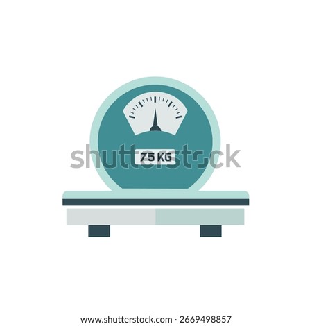 A vintage-style teal bathroom scale with a circular analog dial showing a weight measurement in kilograms against a white background.