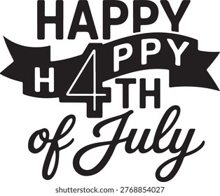 Vintagestyle typography design celebrating the Fourth of July with a banner and cursive script isolated on transparent background