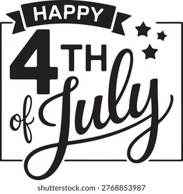 Vintagestyle typography graphic featuring Happy Fourth of July text with stars and a banner isolated on transparent background