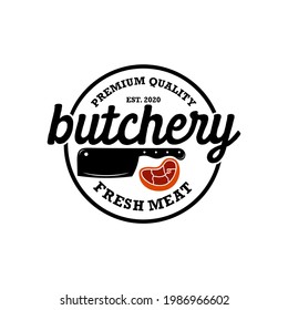 A vintage-style vector logo design crafted for butchery shops, featuring classic elements like meat cleavers, knives, or bull heads. This logo is perfect for traditional butcher stores, steakhouses
