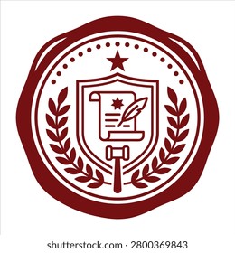 Vintage-style vector seal with shield, quill, and laurel wreath, symbolizing official documents and authority.