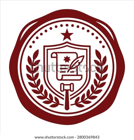 Vintage-style vector seal with shield, quill, and laurel wreath, symbolizing official documents and authority.