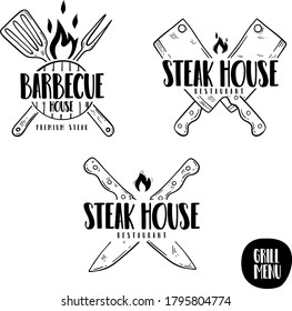 Plantillas de logotipo de hipster de Vintege.Elementos para restaurante y steak house. Conjunto de ilustraciones.