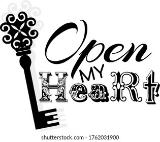 Vintge key and inscription open my heart
