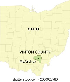 Vinton County and village of McArthur location on Ohio state map