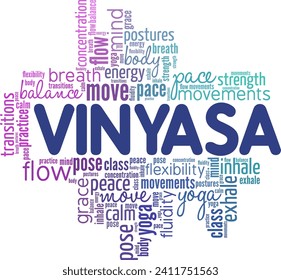 Vinyasa Yoga palabra nube diseño conceptual aislado en fondo blanco.