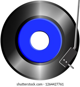 Vinyl 45 rpm player.  The record and the tonearm. The view from the top. Vector drawing