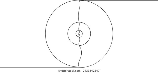 Vinyl audio record continuous line drawing. Vintage LP disk drawn in one line art style. Vector illustration.