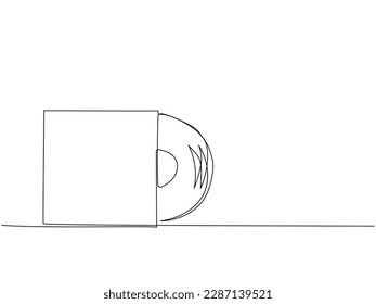 Vinyl audio record one line art. Continuous line drawing of record, music, vinyl, audio, classic, melody, sound, retro, vintage, turntable, album, dj, gramophone