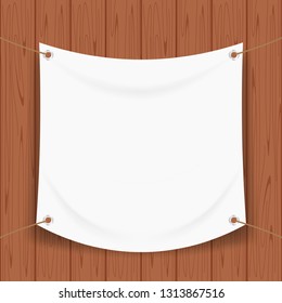 vinyl banner blank white isolated on square wood frame, white mock up textile fabric empty for banner advertising stand hanging, indoor outdoor fabric mesh vinyl backdrop for presentation frame poster