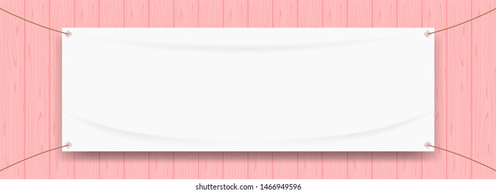 vinyl banner blank white isolated on pastel wood frame, white mock up textile fabric empty for banner advertising stand hanging, indoor outdoor fabric mesh vinyl backdrop for presentation frame poster