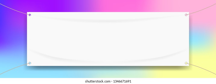 vinyl banner fabric white on colorful art background, white mock up textile fabric empty for banner advertising stand hanging, indoor outdoor fabric vinyl on colored paint rainbow colors frame