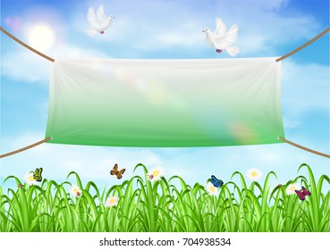 vinyl banners backdrop with grass sky background