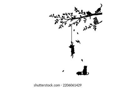 vinyl black cat staring at birds on tree wall décor 