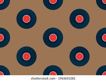 vinyl. Blue plates on a brown background. Seamless texture. Retro music vector texture