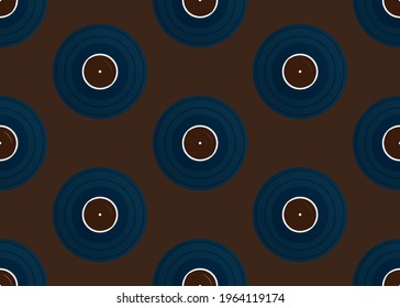 vinyl. Blue plates on a brown background. Seamless texture. Retro music vector texture