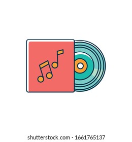 vinyl in case melody sound music vector illustration line and fill style