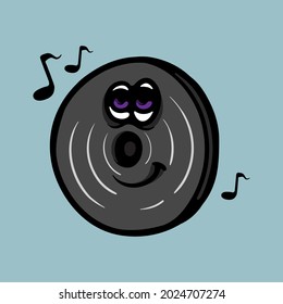 Vinyl character playing music vector illustration