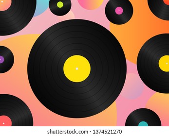 Vinyl with colorful background. Zine culture. Vector abstract background. Flat design style vector.