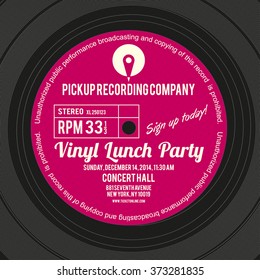 Vinyl cover or label design using as layout for concert poster of an album launch party